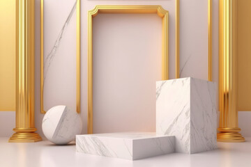 3d marble luxury podium abstract background. Copy space product presentation. Generative ai.