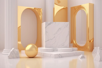 Obraz na płótnie Canvas 3d marble luxury podium abstract background. Copy space product presentation. Generative ai.