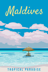 Maldives travel poster tropical resort vintage - obrazy, fototapety, plakaty