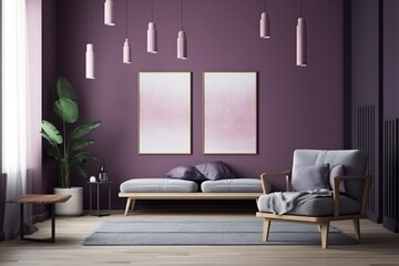 Purple Living Room Interior - Cozy and Sophisticated Space Created with Generative AI