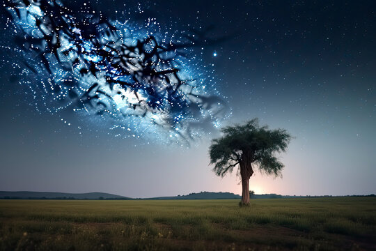 A single tree in a field with beautiful space background © rufous