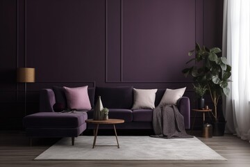 Purple Living Room Interior - Cozy and Sophisticated Space Created with Generative AI