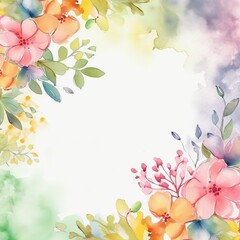 Obraz na płótnie Canvas Watercolor spring flowers with copy space background. Perfect for wedding, greeting cards, quotes, Birthday and your unique creation, Generative AI