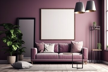 Purple Living Room Interior - Cozy and Sophisticated Space Created with Generative AI