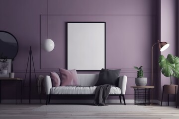Purple Living Room Interior - Cozy and Sophisticated Space Created with Generative AI