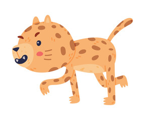 Cute Little Jaguar with Spotted Fur Walking Vector Illustration