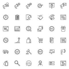 Marketing and advertising line icons set