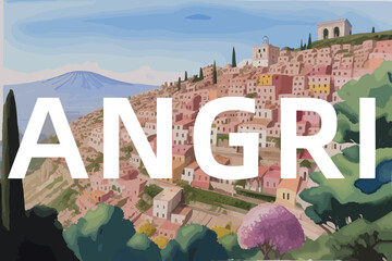 Angri: Beautiful painting of an Italian village with the name Angri in Campania