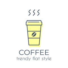 Hot coffee isolated on white background, simple icon in trendy flat style