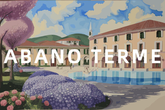 Abano Terme: Beautiful painting of an Italian village with the name Abano Terme in Veneto