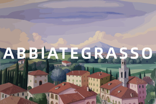 Abbiategrasso: Beautiful painting of an Italian village with the name Abbiategrasso in Lombardy