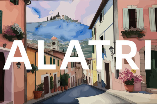 Alatri: Beautiful painting of an Italian village with the name Alatri in Lazio