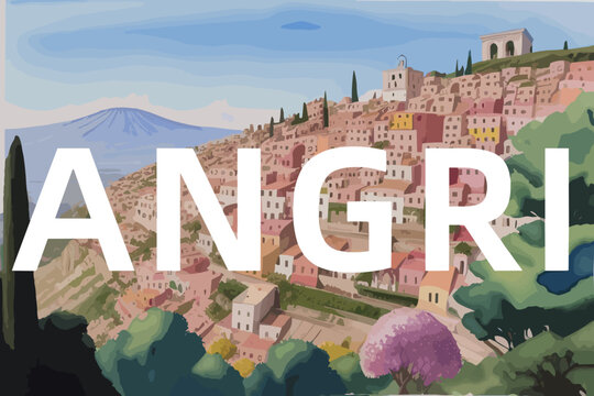Angri: Beautiful painting of an Italian village with the name Angri in Campania
