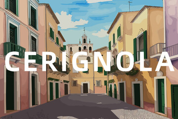 Cerignola: Beautiful painting of an Italian village with the name Cerignola in Puglia