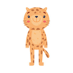 Cute Little Jaguar with Spotted Fur Standing and Smiling Vector Illustration