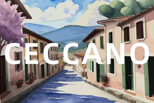 Ceccano: Beautiful painting of an Italian village with the name Ceccano in Lazio