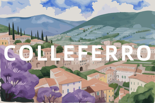 Colleferro: Beautiful painting of an Italian village with the name Colleferro in Lazio
