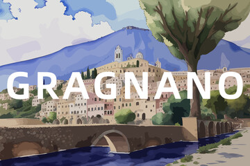 Gragnano: Beautiful painting of an Italian village with the name Gragnano in Campania