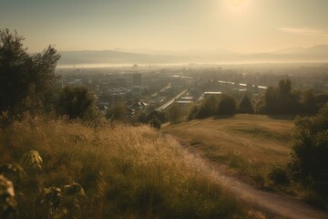 Summer view of Fraser Valley in Abbotsford, BC. Generative AI - obrazy, fototapety, plakaty