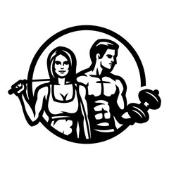Man and woman, fitness logo. Vector illustration.