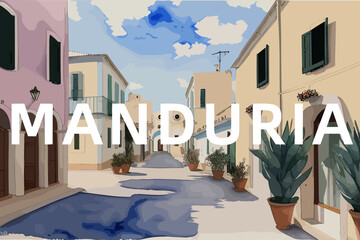 Manduria: Beautiful painting of an Italian village with the name Manduria in Puglia