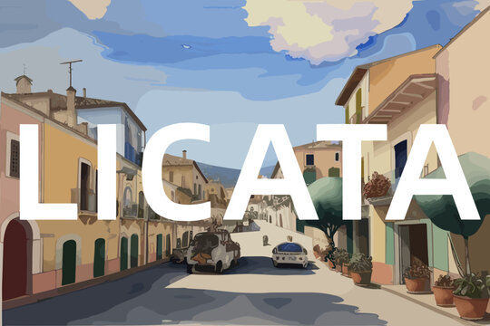 Licata: Beautiful painting of an Italian village with the name Licata in Sicilia