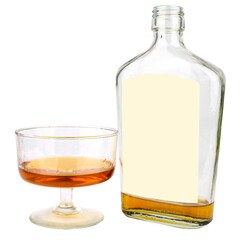 bottle liqueur wine glass isolated on white background