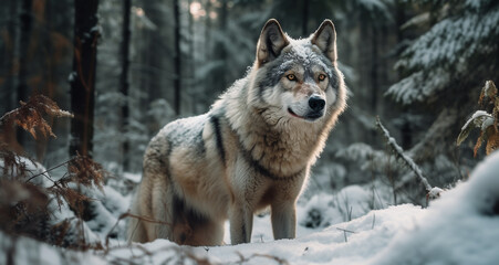 Obraz premium a wolf in the snow forest