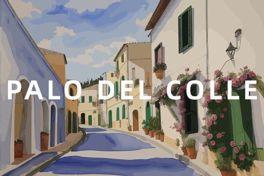 Palo del Colle: Beautiful painting of an Italian village with the name Palo del Colle in Puglia