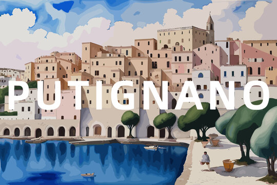 Putignano: Beautiful painting of an Italian village with the name Putignano in Puglia