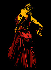 Line art high contrast female flamenco dancer. Vector illustration.