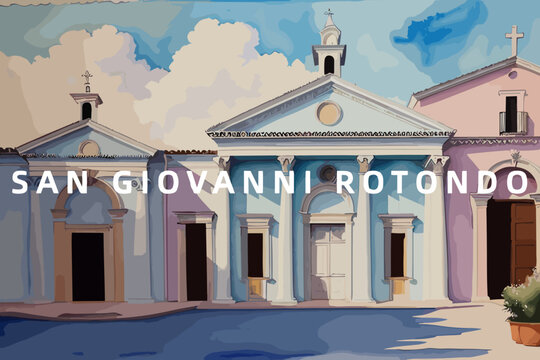 San Giovanni Rotondo: Beautiful painting of an Italian village with the name San Giovanni Rotondo in Puglia