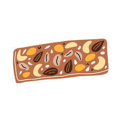 Granola bar icon, vector doodle illustration of homemade vegan snack, healthy enriched food with nuts and seeds, high protein oat and cashew bar, isolated colored clipart on white background