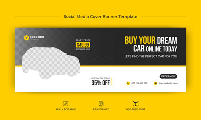 Obraz premium Car rental social media facebook cover banner template, Luxury car rent web banner template, facebook cover banner design.