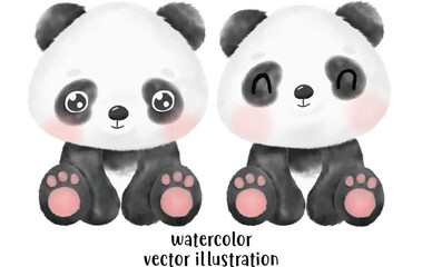 Cute Panda Vector Illustration, Watercolor Animal, Animal Watercolor, Panda watercolor, cute animal, cute panda
