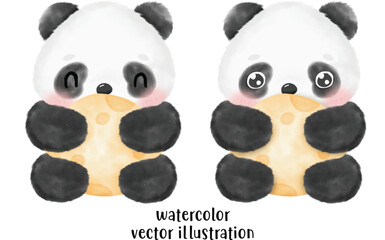 Cute Panda Vector Illustration, Watercolor Animal, Animal Watercolor, Panda watercolor, cute animal, cute panda
