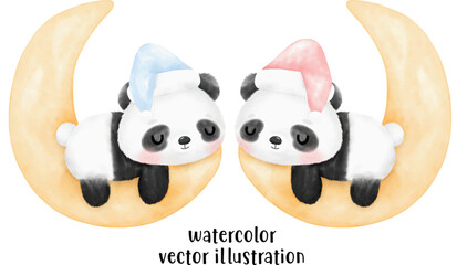 Obraz premium Cute Panda Vector Illustration, Watercolor Animal, Animal Watercolor, Panda watercolor, cute animal, cute panda