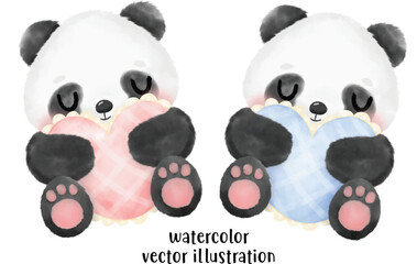 Cute Panda Vector Illustration, Watercolor Animal, Animal Watercolor, Panda watercolor, cute animal, cute panda