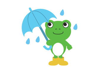 傘をさす蛙のイラスト
