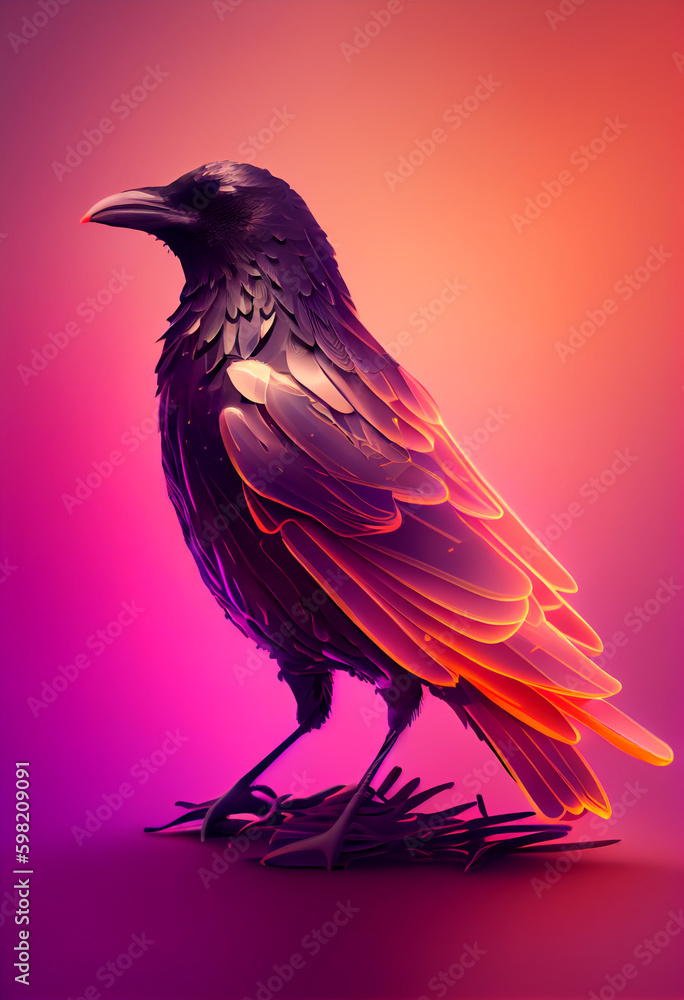 Poster beautiful abstract bird crow from smooth elegant transparent fabric concept, contemporary on bright 