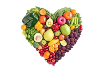 A colorful mix of detox fruits and vegetables arranged in the shape of a heart