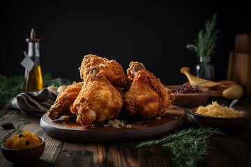 Delicious fried chicken that is crispy and golden. Generative AI