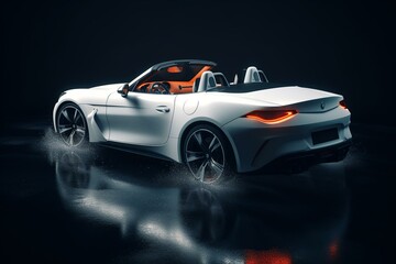 Fototapeta na wymiar A modern, white plastic sports car with tuning, depicted in an open convertible format via 3D rendering. Generative AI