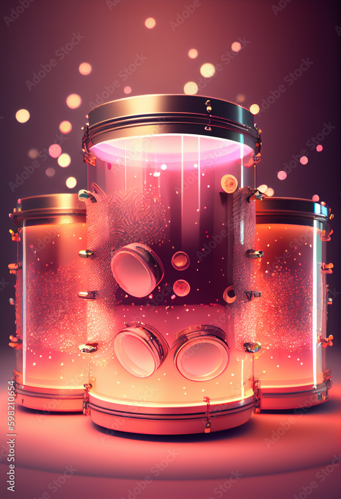 Aufkleber beautiful abstract drums concept, contemporary on bright bokeh background 3d pink and peach colors. 