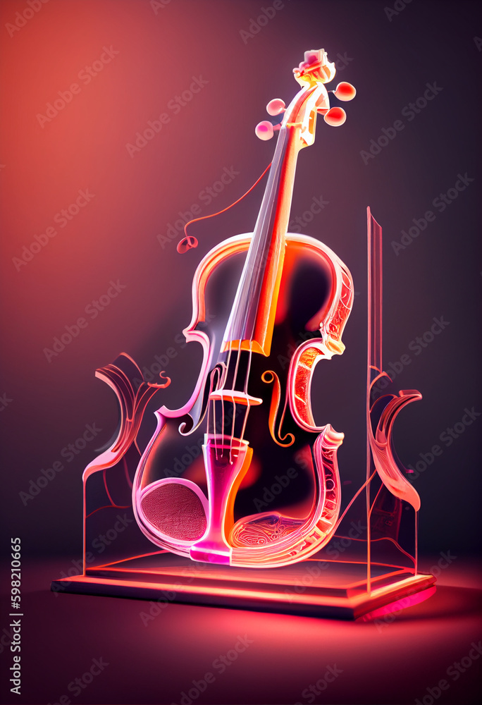 Aufkleber beautiful abstract violin concept, contemporary on bright bokeh background 3d pink and peach colors.