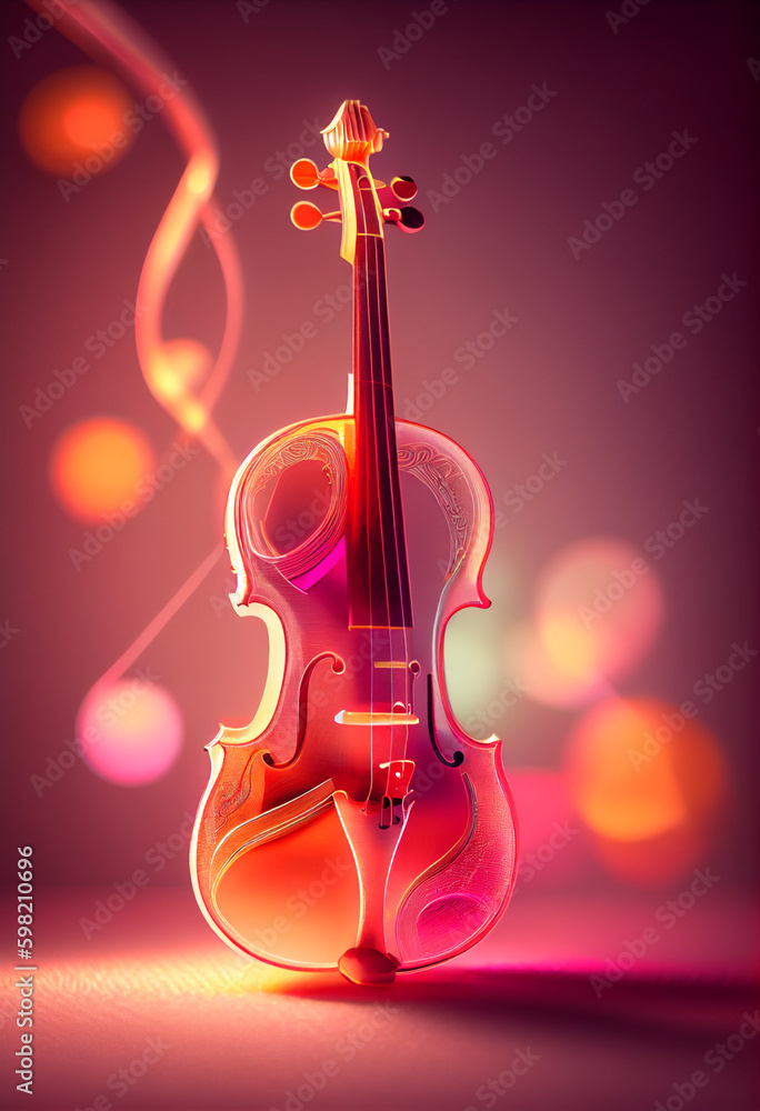 Aufkleber beautiful abstract violin concept, contemporary on bright bokeh background 3d pink and peach colors.
