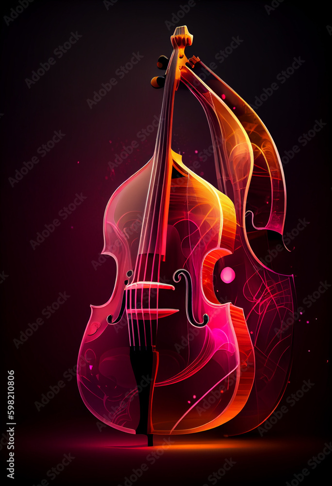 Poster beautiful abstract double bass concept, contemporary on bright bokeh background 3d pink and peach co