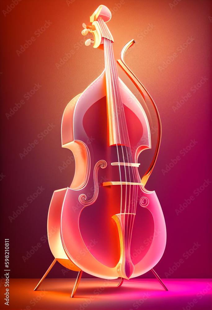 Poster beautiful abstract double bass concept, contemporary on bright bokeh background 3d pink and peach co