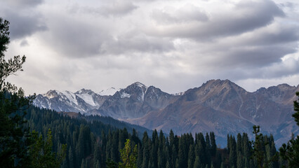 beautiful autumn mountain peaks. cloudy weather in the mountains