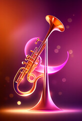 Fototapeta na wymiar Beautiful abstract Trombone concept, contemporary on bright bokeh background 3d pink and peach colors. Generative AI technology. 